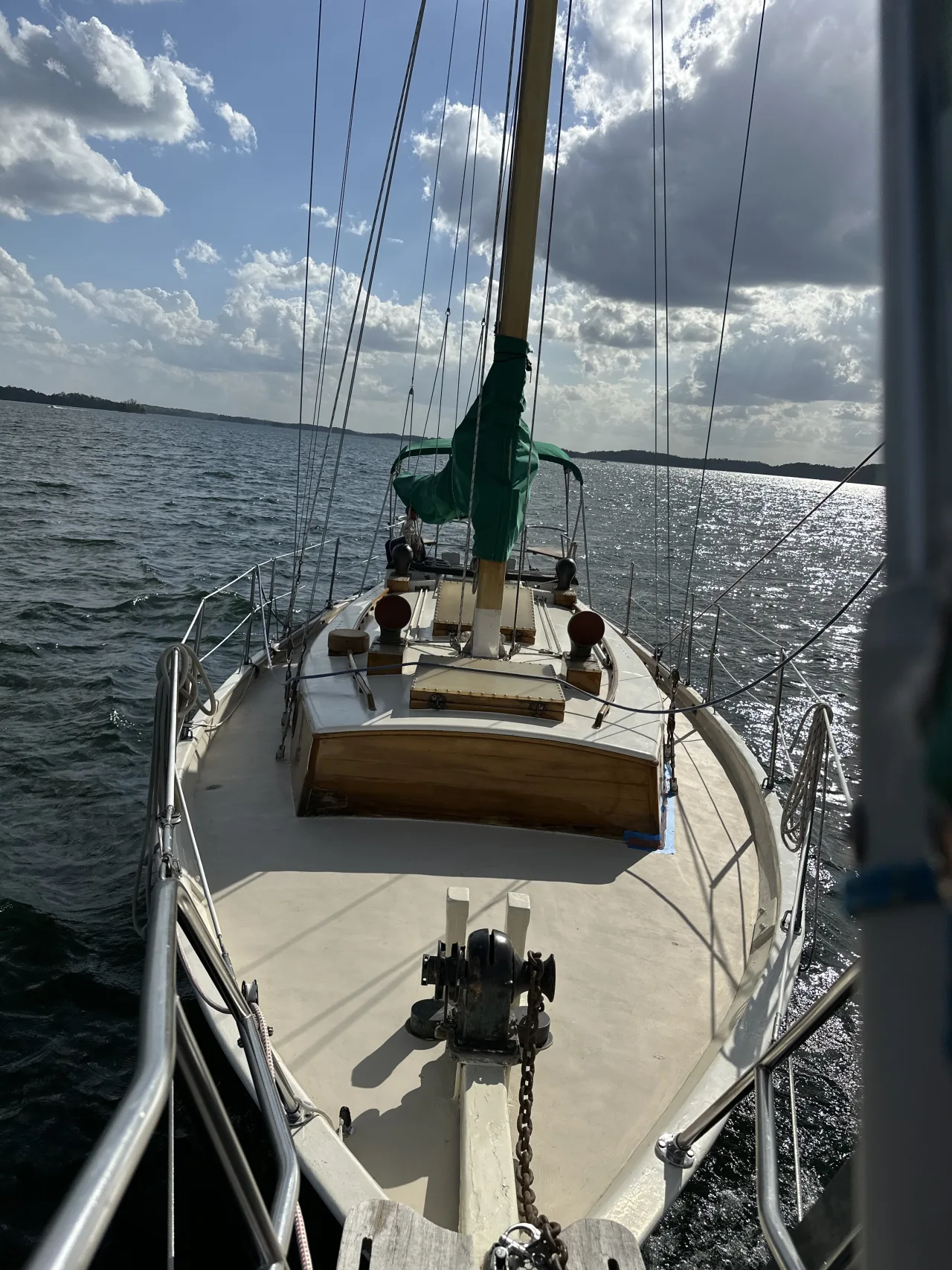 Captain John's view from the bow of Lord Nelson on a sailing day across Lake Lanier